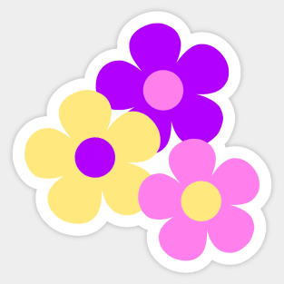 60's Flower Power Pop Flowers in Pink, Purple and Yellow on Black Sticker